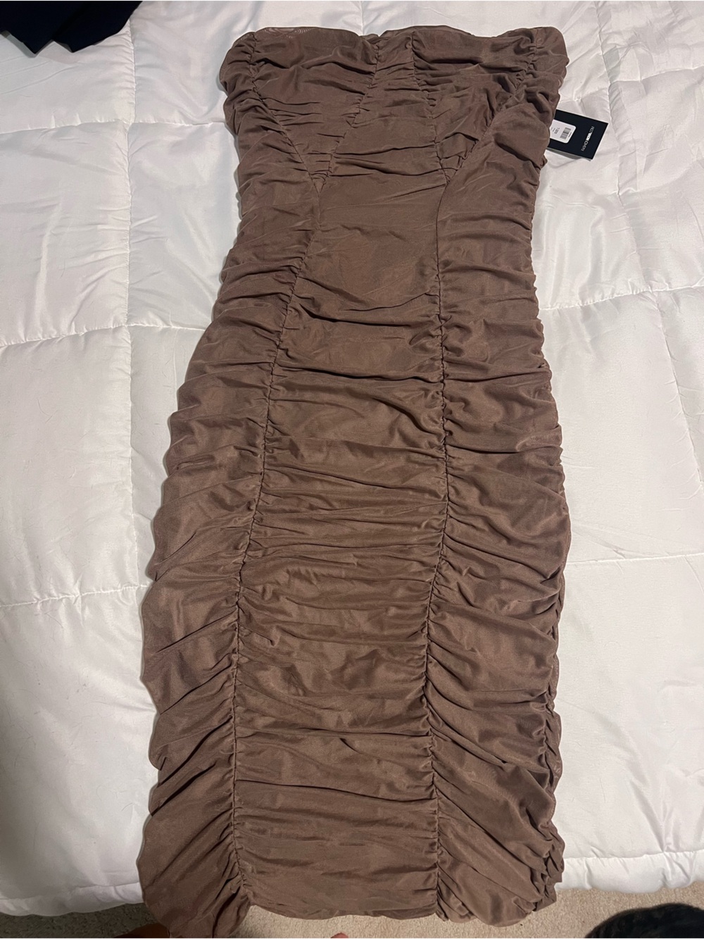 Fashion Nova Chocolate Brown Strapless Ruched Bodycon Dress